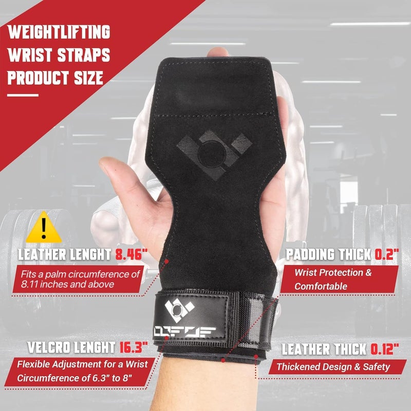 COFOF Weight Lifting Wrist Strap, Double Layer Leather Wrist Strap for Deadlift and Powerlifting, Adjustable Neoprene Padded Gym Workout Lifting Hooks (Pair) - Image 4
